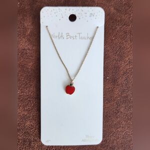 World's Best Teacher Necklace with Red Apple Pendant